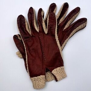 Madova Brown Leather Women's Gloves With Forchettes Made in Italy Sz XS Vintage